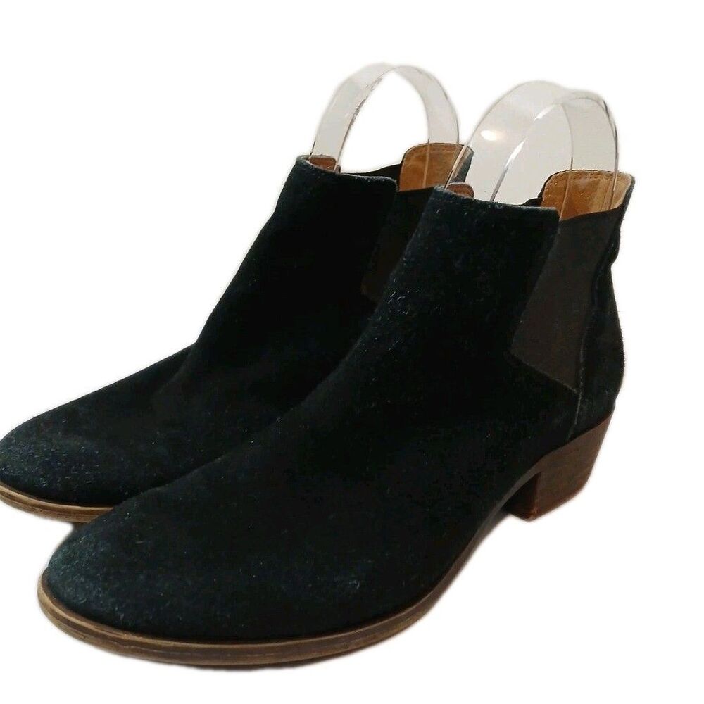 Lucky Brand LP-FRONA Ankle Boots Suede Black Block Heel Size 6.5M 36.5EU